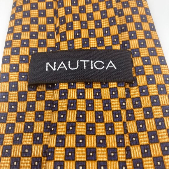 NAUTICA Checkered Mustard Blue Tie - Picture 3 of 5